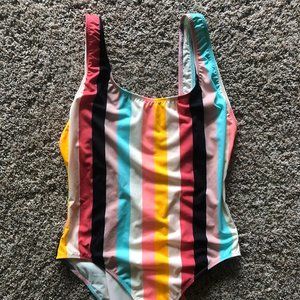 Solid and Stripe One Piece Bathing Suit